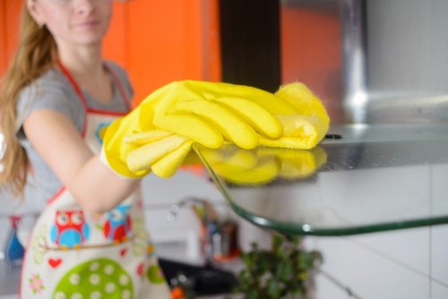 Clean oven trays and racks being deep cleaned in a SW17 kitchen